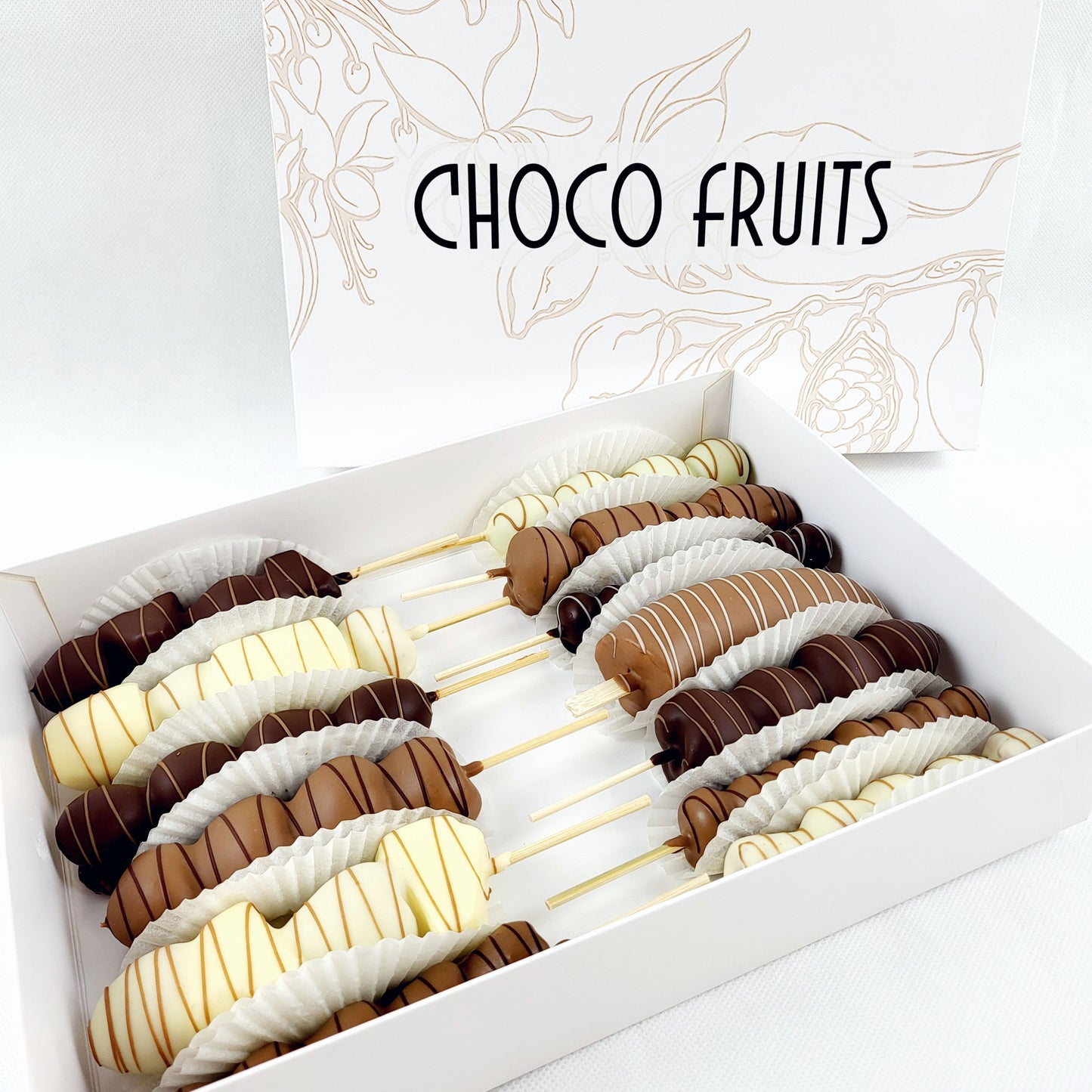 Choco Fruits Schokoerdbeeren, Schokotrauben, Schokobananen, Schokohimbeeren, Schokoheidelbeeren, Schokoananas, Schokofrüchte Lieferung 